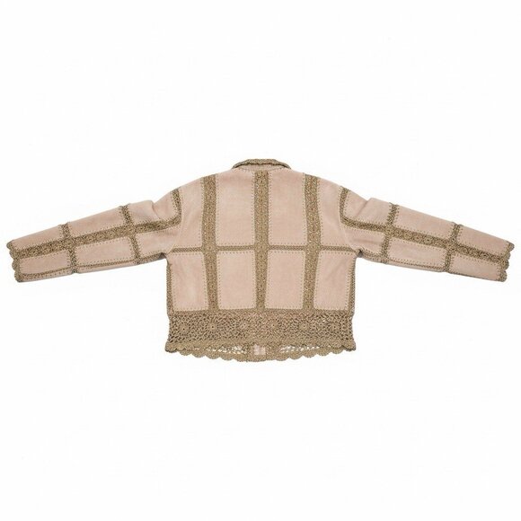 Scully Vtg Tan Suede Leather Crochet Patchwork Button Front Jacket Womens Sz 10 - Picture 4 of 7